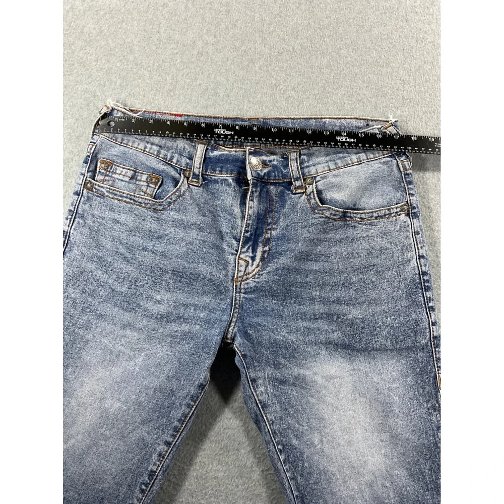 True Religion Rocco Relaxed Skinny Denim Mens 34 Blue Acid Wash Cut Off 1127